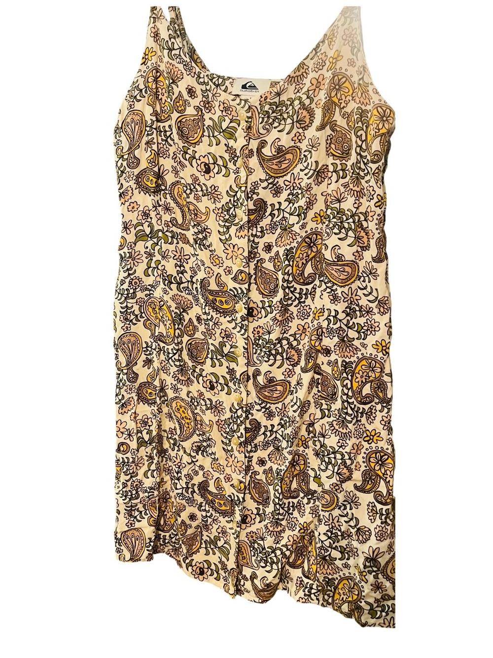 Quiksilver Cream Paisley Button-Front Tank Dress with Mustard and Brown Accents
